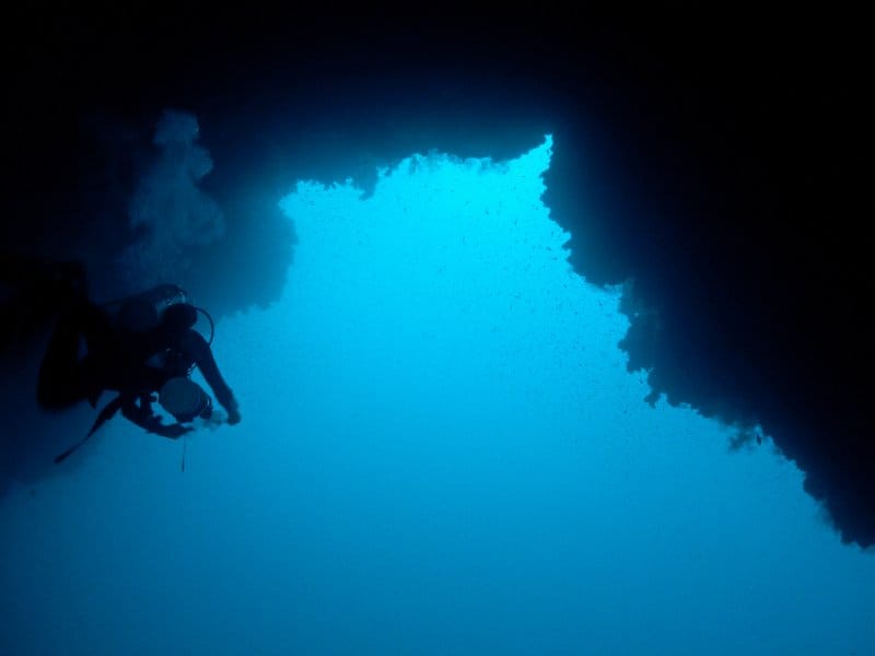 The arch in the Blue Hole, Egypt, Dahab. The passage from the blue hole to the outer ocean.