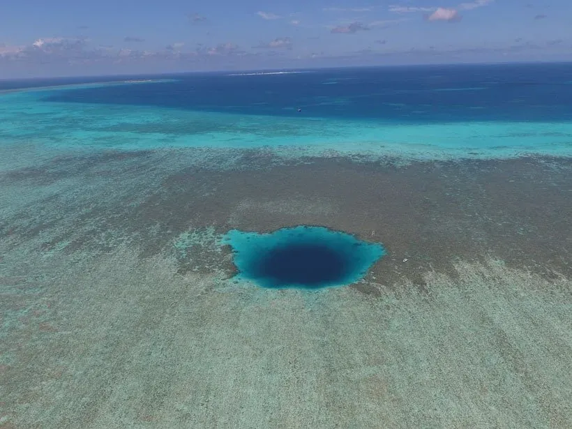 Aerial view of Dragon's Hole, or Yongle Blue Hole, the second deepest Blue Hole, found in China