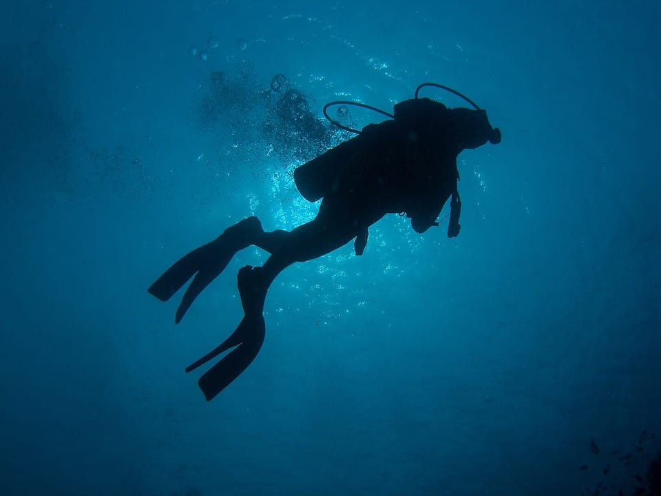 The Silouhette of a diver under the water